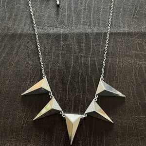 Silver Geometric Statement Necklace 18” adjustable